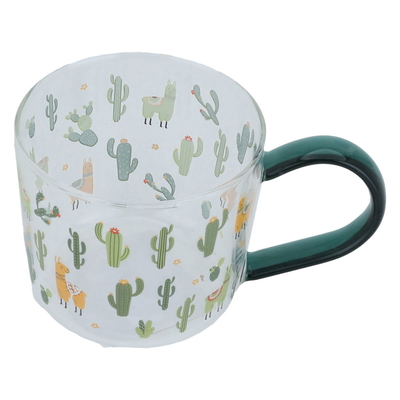 Al Saif Gallery glass cup, 350 ml, cactus pattern, handle - green product image 2