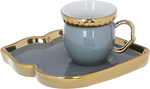 Al Saif Gallery Porcelain Coffee Cups And Saucers Set, 12 Pieces - Golden Gray product image 2