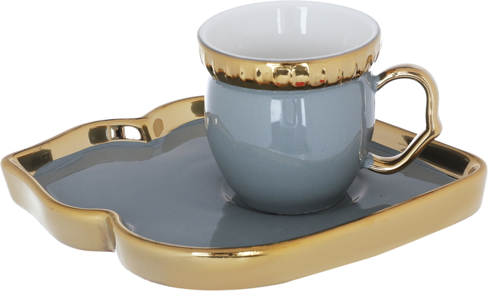 Al Saif Gallery Porcelain Coffee Cups And Saucers Set, 12 Pieces - Golden Gray product image 2