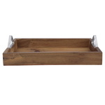 Wooden serving tray with stainless steel handle, Al Saif Gallery, 43 x 32 x 5.5 cm, large, rectangular - brown product image 2