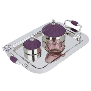 Tofaria set with 2 dates with a steel cover from Al Saif Gallery, 4 pieces - silver product image