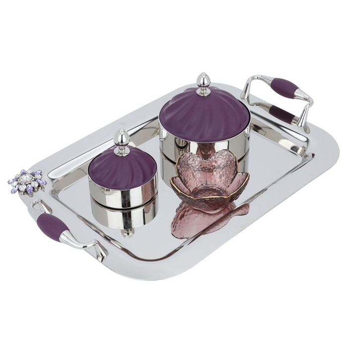 Tofaria set with 2 dates with a steel cover from Al Saif Gallery, 4 pieces - silver product image 1