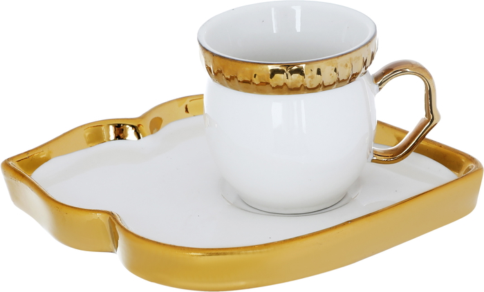 Al Saif Gallery Porcelain Coffee Cups And Saucers Set, 12 Pieces - Golden White product image 2