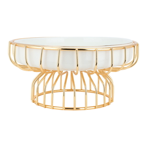 Al Saif Gallery porcelain dessert stand, 8 inches, round, gold base - white product image