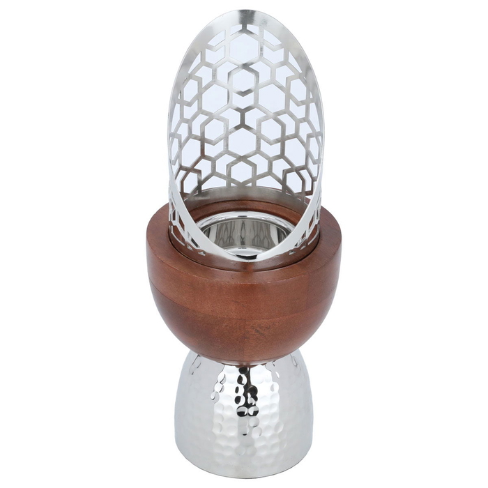 Wood + steel incense burner with a silver base, Al Saif Gallery, 12x12x28 cm - brown/silver product image 1