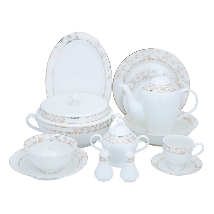 Al Saif Gallery Porcelain Dining Set, 77 Pieces - Golden White product image 1