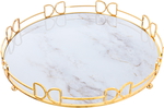 Al Saif Gallery steel serving tray with gold edges, 40 x 40 x 4 cm, round, marble - white product image 1