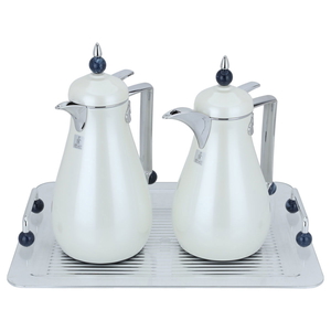 Al Saif Gallery Crystal Thermos Set, 1/0.7 litre, tofaria, thermal glass inner container, steel outer shell - pearl silver product image