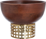 Al Saif Gallery Wooden Serving Bowl with Gold Base, 20 x 20 x 15 cm, Round - Dark Brown product image 1