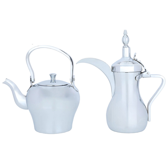 Al Saif Gallery Sulaiman Steel Dallah Set, 48 oz - Silver product image 1