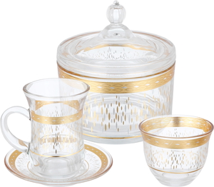 Max Glass Tea and Coffee Serving Set, 26 Pieces, Gold Embossed - Transparent product image