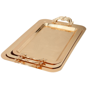 Steel tray set with Saif Gallery hand, 3 pieces, rectangle, square pattern - gold product image