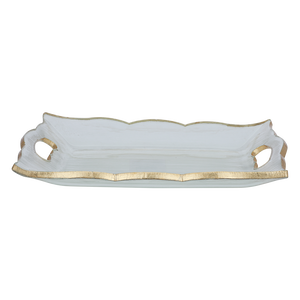 Al Saif Gallery glass dessert dish, 49 x 18 x 3 cm, rectangle, gold rim, large - clear product image