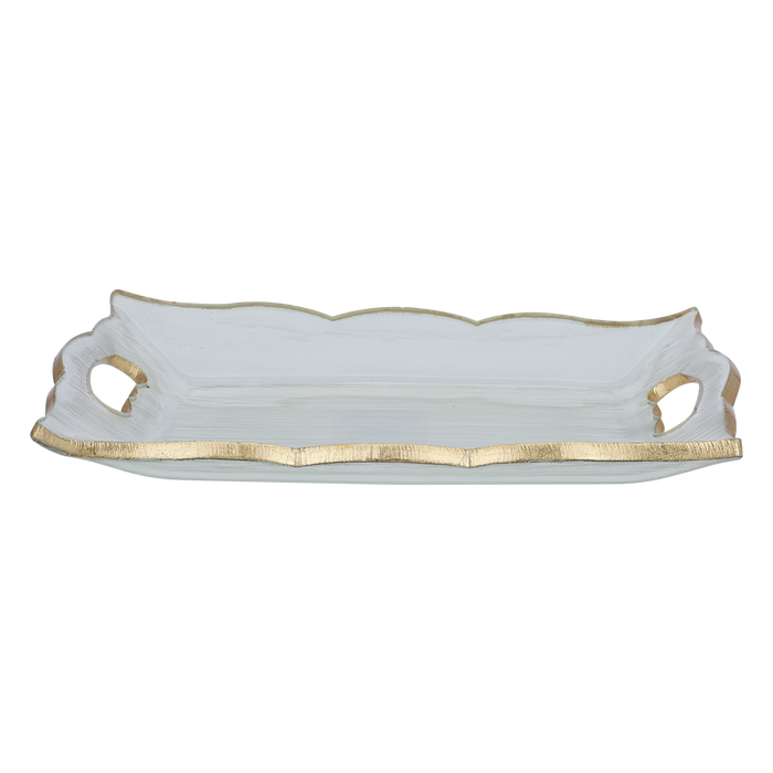 Al Saif Gallery glass dessert dish, 49 x 18 x 3 cm, rectangle, gold rim, large - clear product image 1