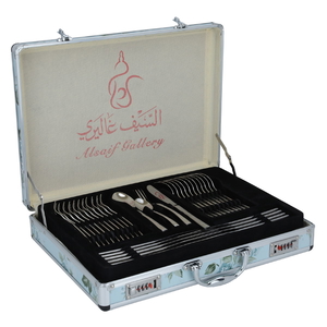 Al Saif Gallery steel spoon set, engraved, aluminum case, 72 pieces - silver product image