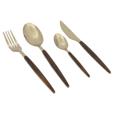 طقم ملاعق استيل بستاند بيضاوي السيف غاليري، 24 قطعة - ذهبي / خشبي product image 3