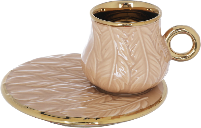 Al Saif Gallery Porcelain Coffee Cups And Saucers Set, 12 Pieces - Golden Brown product image 2