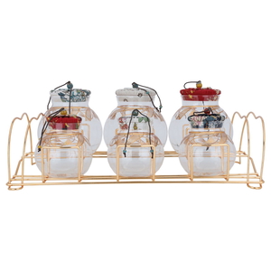 Al Saif Gallery glass spice jar set, lid, 7 pieces - colored with golden stand product image