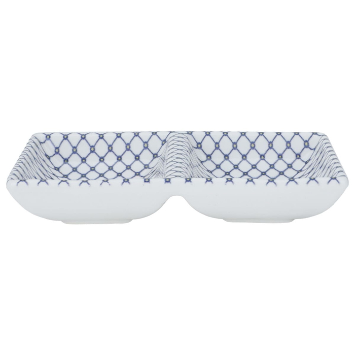 Al Saif Gallery divided porcelain serving plate, 17 x 8.5 x 3 cm, two squares, blue-white pattern product image 1