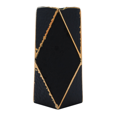 Rwad Alailah Porcelain Decorative Vase, 14 x 20 cm, cylindrical with angles - black gold product image 2