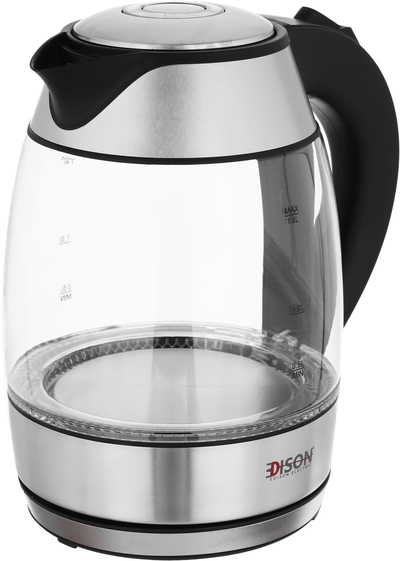 غلاية كهربائية زجاج إديسون، 2200 واط، 1.8 لتر - فضي اسود product image 2
