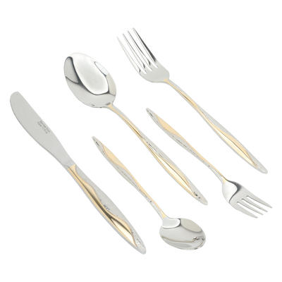 Al Saif Gallery steel spoon set, gold engraved, 30 pieces - silver product image 3